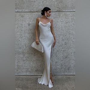 Jade cowl neck backless maxi dress - bone